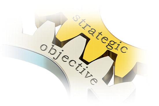gold strategic cog interlocking with silver objective cog